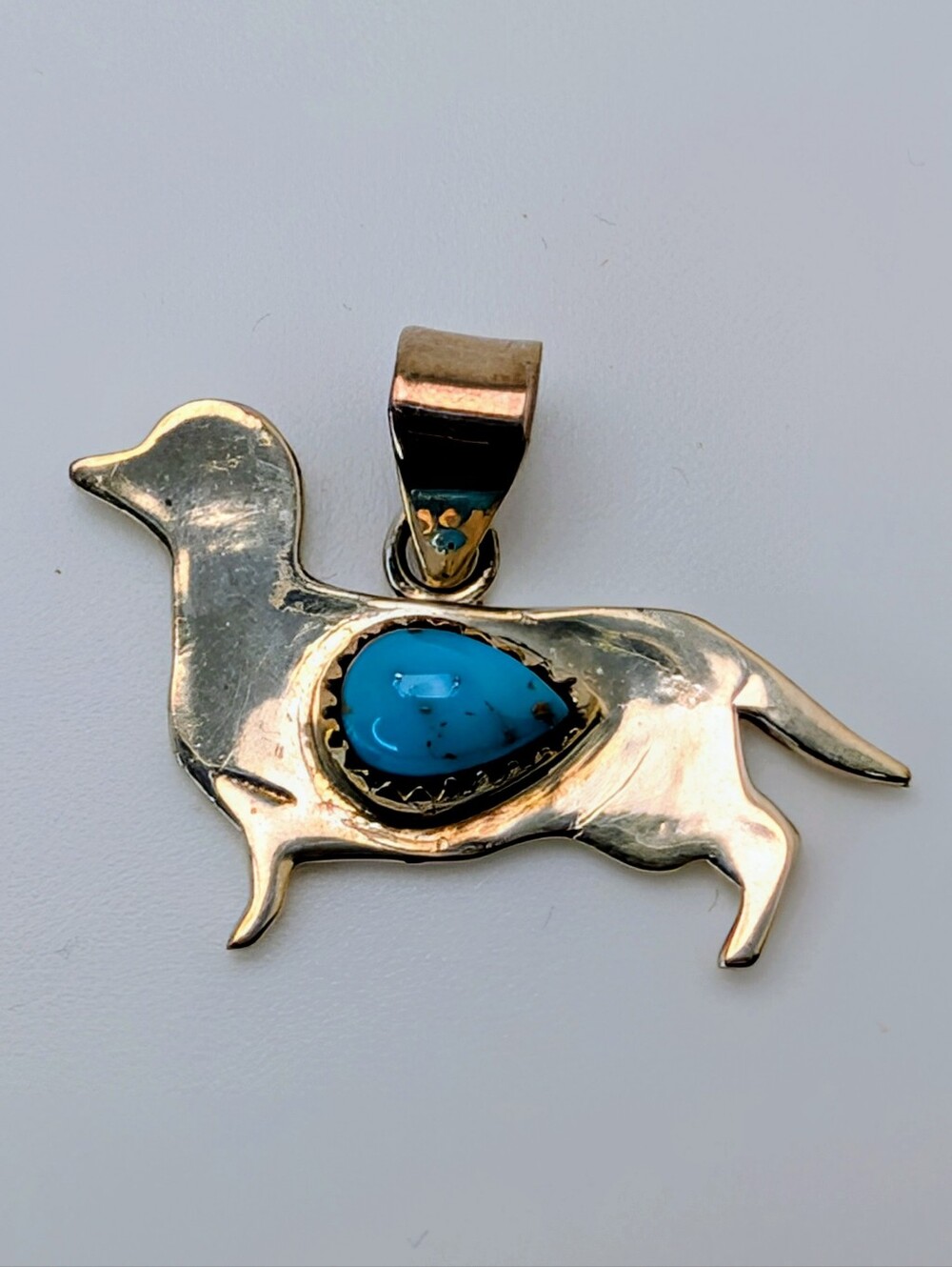 Dachshund Pendant Kingman Turquoise S925 Sterling Silver